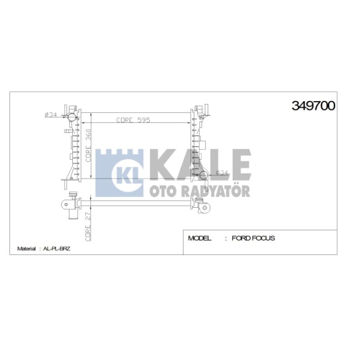 RADYATÖR FORD FOCUS 2.0 98-- 598X361X26 AL-PL-BRZ - KL349700