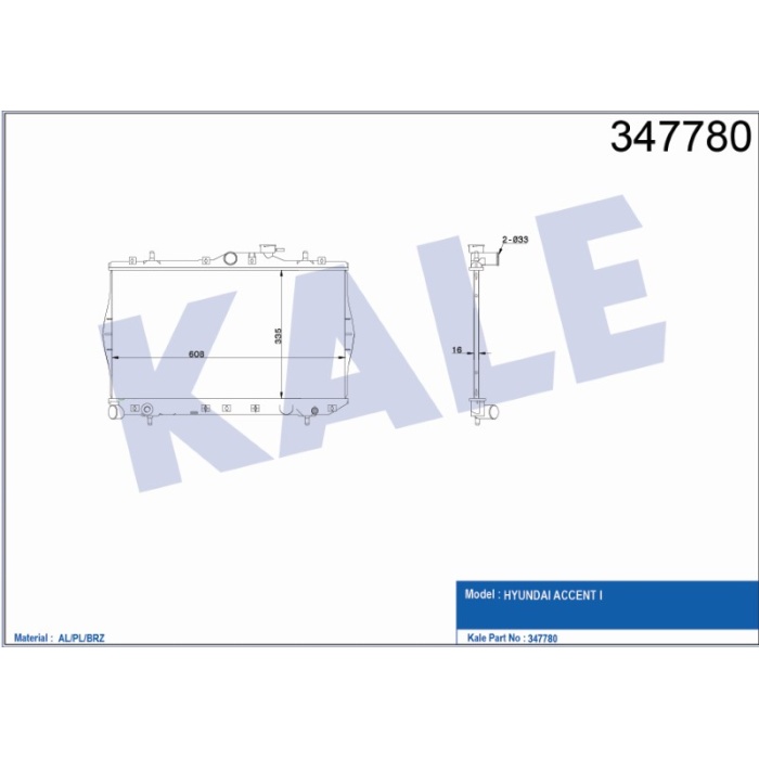 RADYATÖR HYUNDAI ACCENT I 1.3-1.5 95-00 MTAC+KLIMASIZ+MEK 335X598X1625 - KL347780