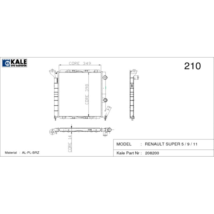 RADYATÖR RENAULT R9 GTL-EXPRES 1.1 CC. 1 SIRA ALÜMINYUM BRAZING SISTEM - 0530301AB