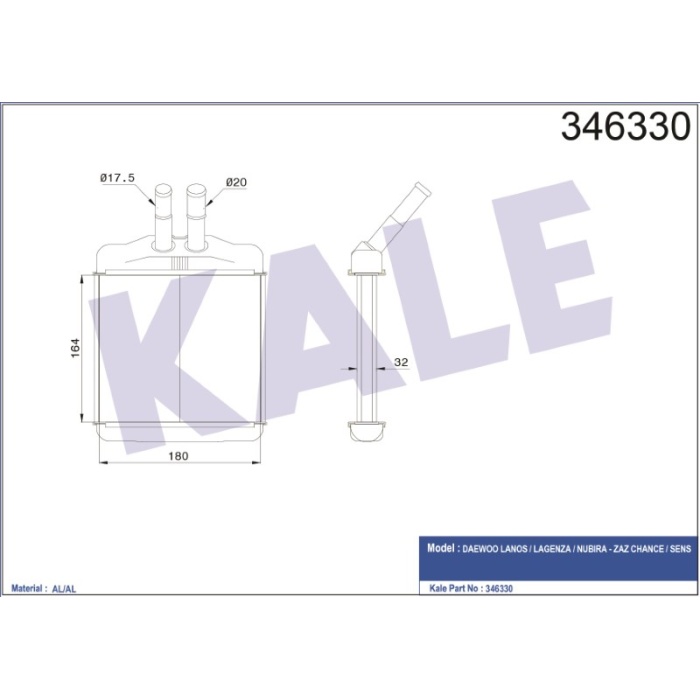 KALORIFER RADYATÖRÜ BRAZING DAEWOO LANOS-LAGENZA-NUBIRA - ZAZ CHANCE-SENS KALORIFER - KL346330