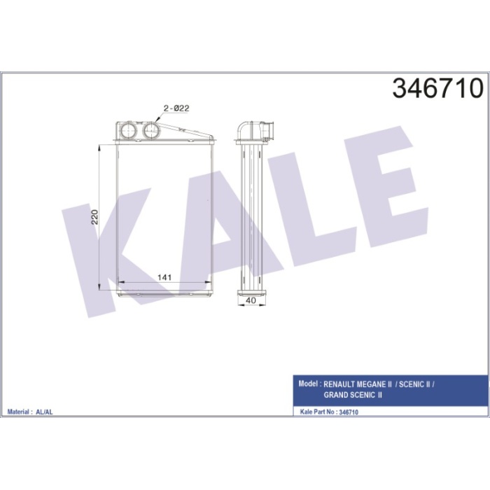 KALORIFER RADYATÖRÜ BRAZING RENAULT MEGANE II -SCENIC II-GRAND SCENIC II - KL346710