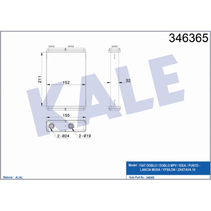 KALORIFER RADYATÖRÜ MEKANIK FIAT DOBLO-DOBLO MPV-IDEA-PUNTO - LANCIA MUSA-YPSILON-ZASTAVA 10 - KL346365