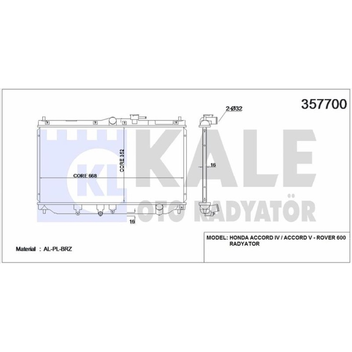 MOTOR SU RADYATORU HONDA ACCORD 1990 1996 ROVER 600 1996 2000 MANUEL VITES - 665X355X12 - KALE 357700