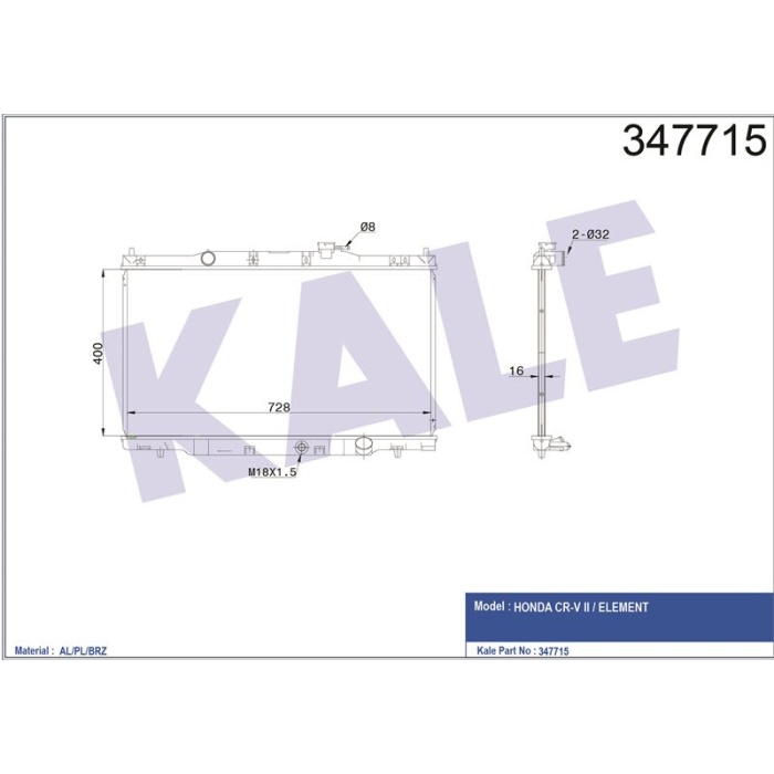 MOTOR SU RADYATORU HONDA CRV 2002 2007 MANUEL VITES - 16mm - KALE 347715