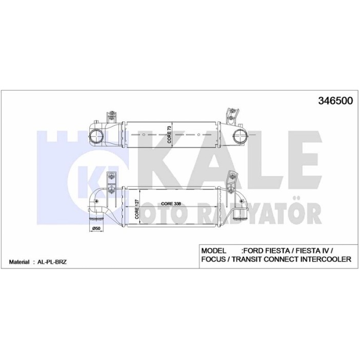 TURBO INTERCOOLER RADYATORU FOCUS 1.8TDCI 98-05  CONNECT 1.8 TDCI 04-09-  338×127×73 - KALE 346500