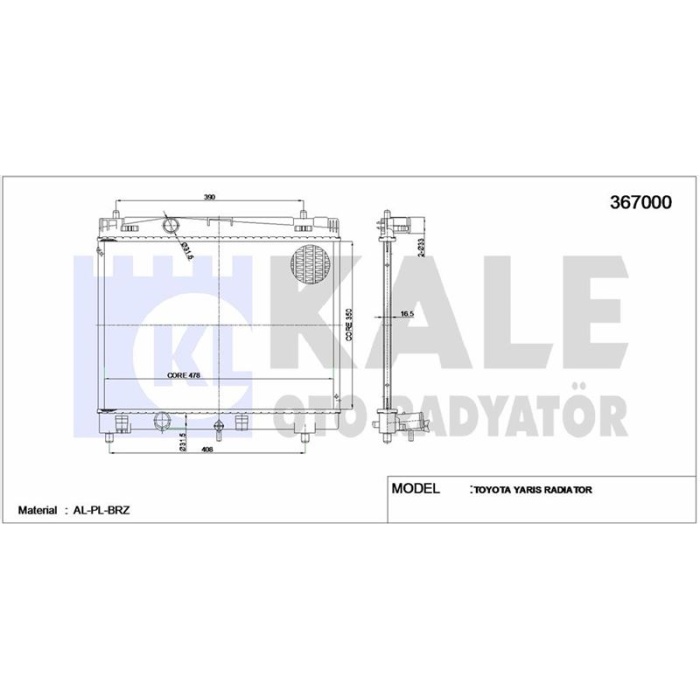 MOTOR SU RADYATORU TOYOTA YARIS 1.0 1.3 2006-- MANUEL VITES 350X478X16 - KALE 367000