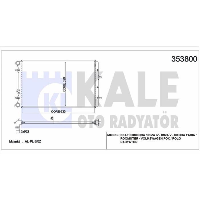 MOTOR RADYATORU BRAZING POLO CORDOBA IBIZA IV V FABIA ROOMSTER 1.2 1.4 1.6 1.9TDI 99-16 - KALE 353800