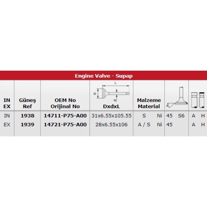 STANDART SUBAP TEK TIRNAK HONDA CRV 2.0 16V BENZINLI B20B3 95-01 - SP-102915116