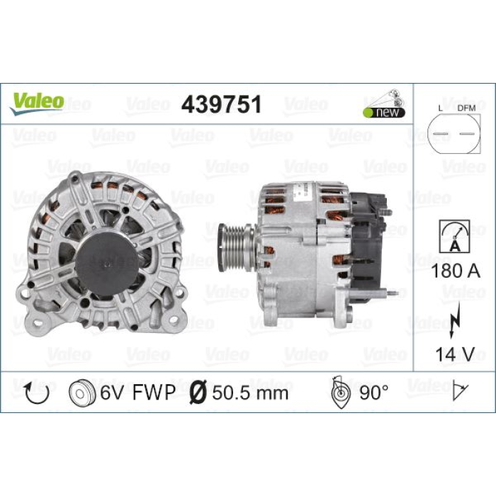 ALTERNATOR 12V 180A BOSCH TIP SUPERB 08-15 PASSAT 07-11 CRAFTER 11-16 T6 T7 10- - VALEO 439751