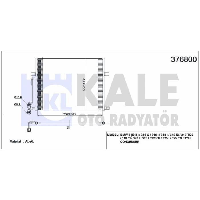 KLIMA RADYATORU BMW E46 M43 M52 M54 N40 N42 N45 - KALE 376800