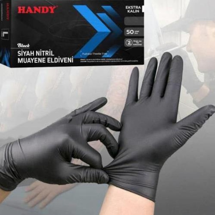 Handy Pudrasız Ekstra Kalın Siyah Nitril Eldiveni XLarge 100 Adet