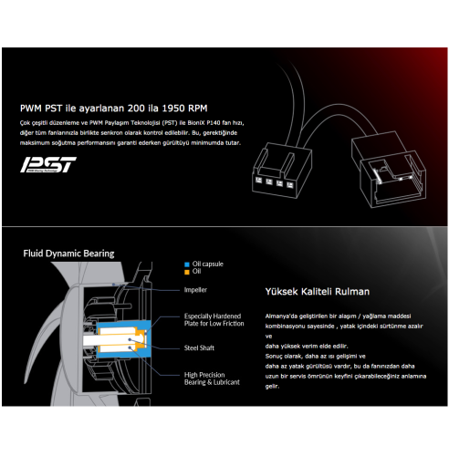 Arctic BioniX P140 Kırmızı 140mm PWM PST Oyuncu Kasa Fanı 200–1800 RPM ACFAN00097A