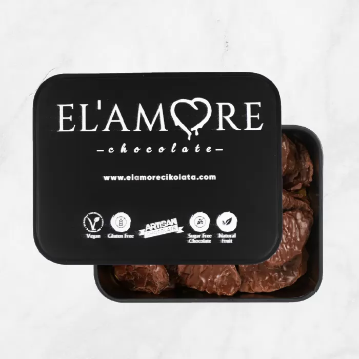 ELAMORE Hurmalı | Metal Kare Kutu | Vegan Meyveli Çikolata