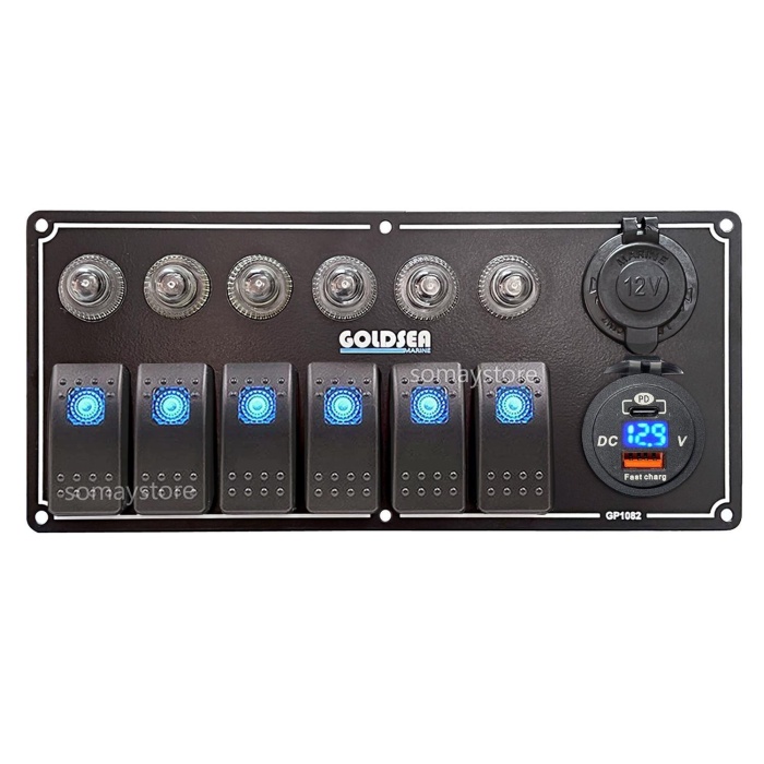Goldsea Otomatik Sigortalı Marin Switch Panel Şarj + Voltmetreli Usb-C Soketli 12-24V