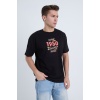 Erkek Oversize Baskılı Tişört Siyah Vintage 1950