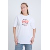 Kadın Oversize Baskılı Tişört Beyaz 1950