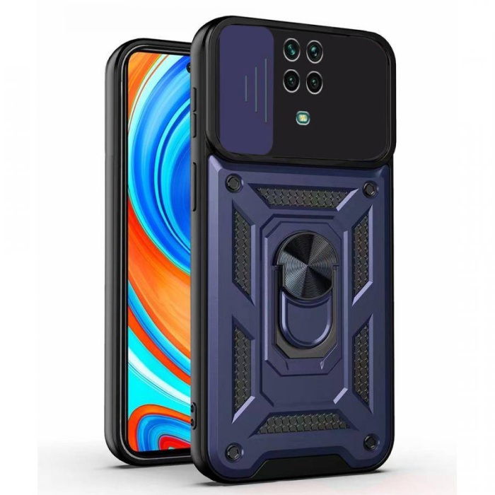 Kızaklı Tank Kılıf Xiaomi Redmi Note 9 Pro  Lacivert