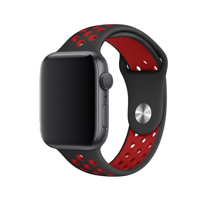 Apple Watch Series 7 45 MM Fileli Kordon Siyah-Kırmızı