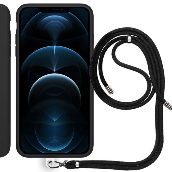 Apple iPhone 15 6.1 İp Askılı Silikon Kılıf Siyah