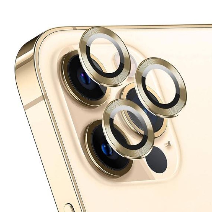 Apple iPhone 14 Pro Max 6.7 Metal Çerçeveli Kamera Koruma Lensi Gold