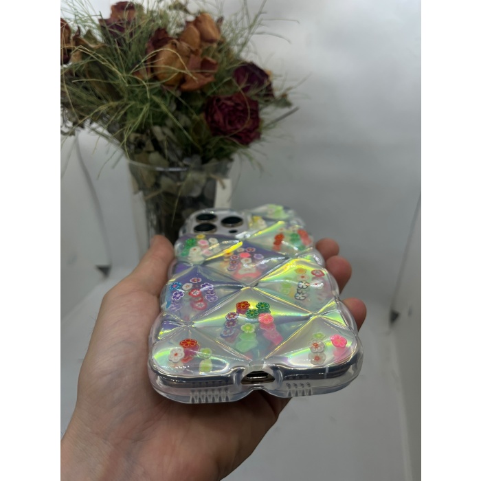 iPhone 15 Pro Max Hologram Puffer Kılıf Çiçek