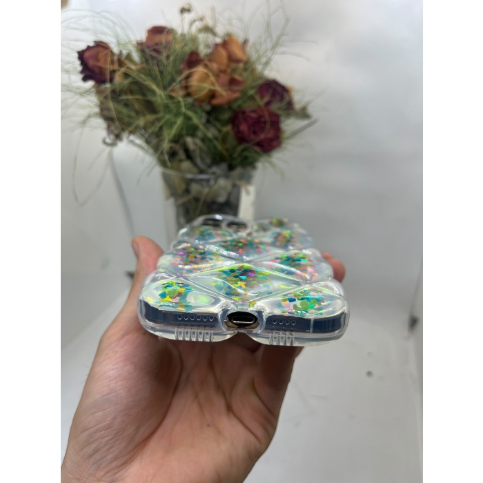 iPhone 15 Pro Max Hologram Puffer Kılıf Renkli Kalpler