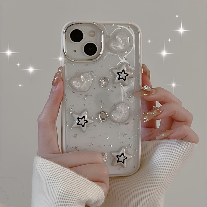 iPhone 15 Luxe White Case Heart Star