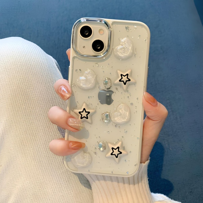 iPhone 15 Luxe White Case Heart Star