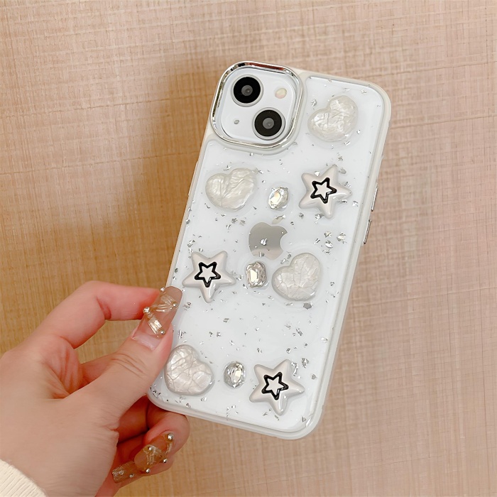 iPhone 15 Luxe White Case Heart Star