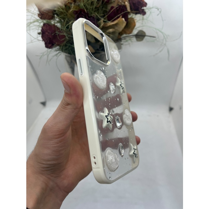 iPhone 14 Pro Luxe White Case Heart Star