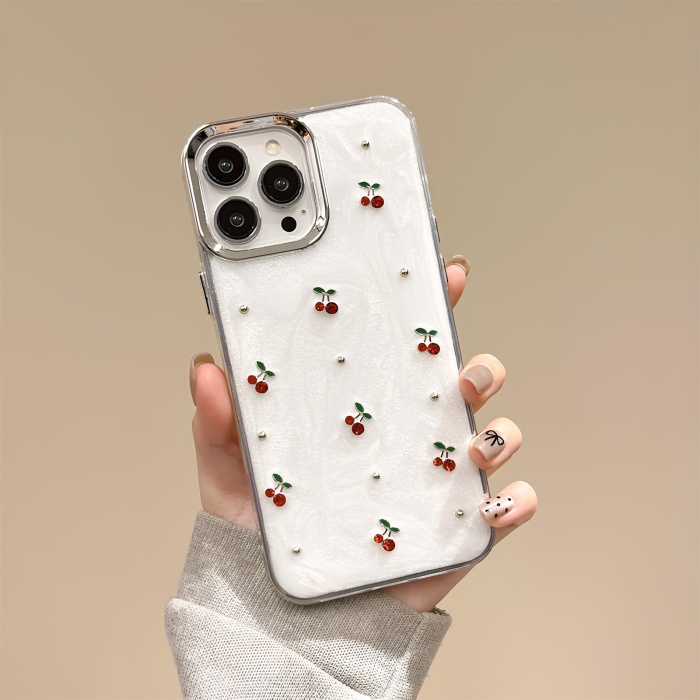 iPhone 12-12 Pro Luxe White Case Cherry