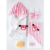 4 Piece Striped Dog Bathrobe Set Fuchsia