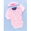 Long Sleeve Front Lace With Body Set Pink