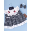 Wide Cherry Collar Dress Set Black