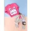 Cute Bear Front Back Patterned 2 Pcs Fuchsia