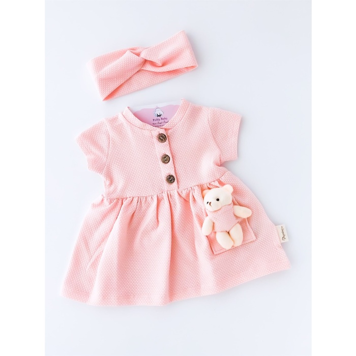 Salmon Teddy Bear bandanna Dress Set