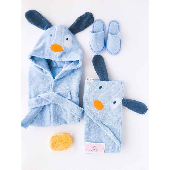 4 Piece Pirate Dog Bathrobe Set Blue