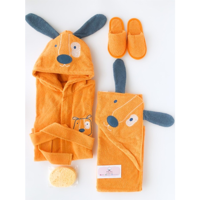 4 Piece Pirate Dog Bathrobe Set Orange