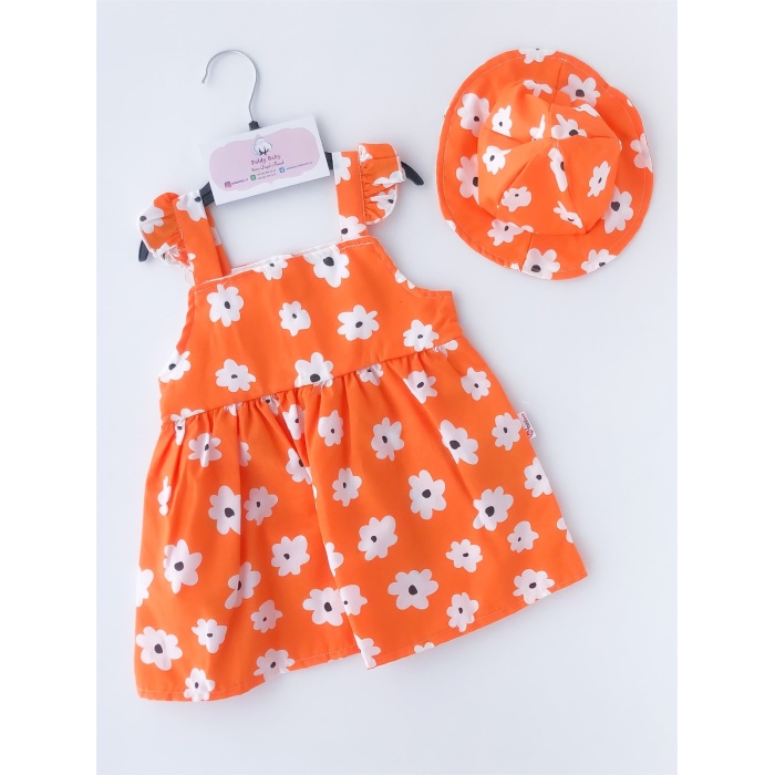 All Over The Flowers With Hat Dress Set Oranj