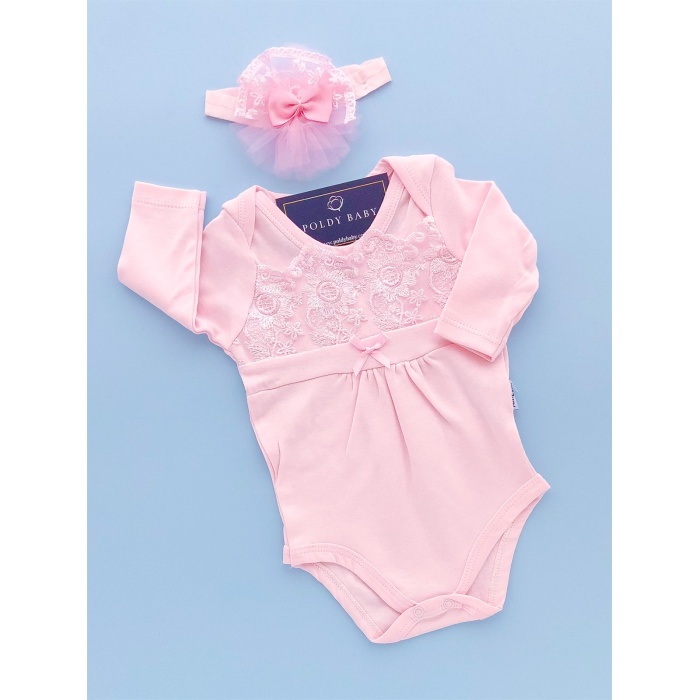 Long Sleeve Roba Lace Detailed With Body Set Pink