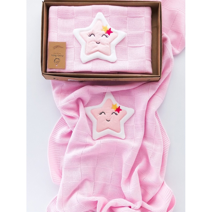 Star Embossed Mercerized Knitwear Baby Blanket Ecru