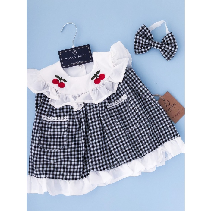 Wide Cherry Collar Dress Set Black