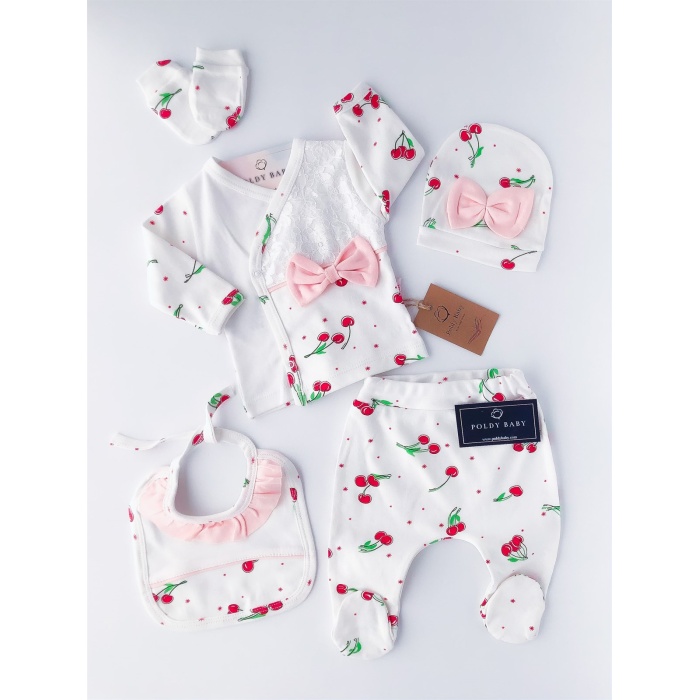 Guipure Cherry Pattern 5 Pcs Jumping Set White