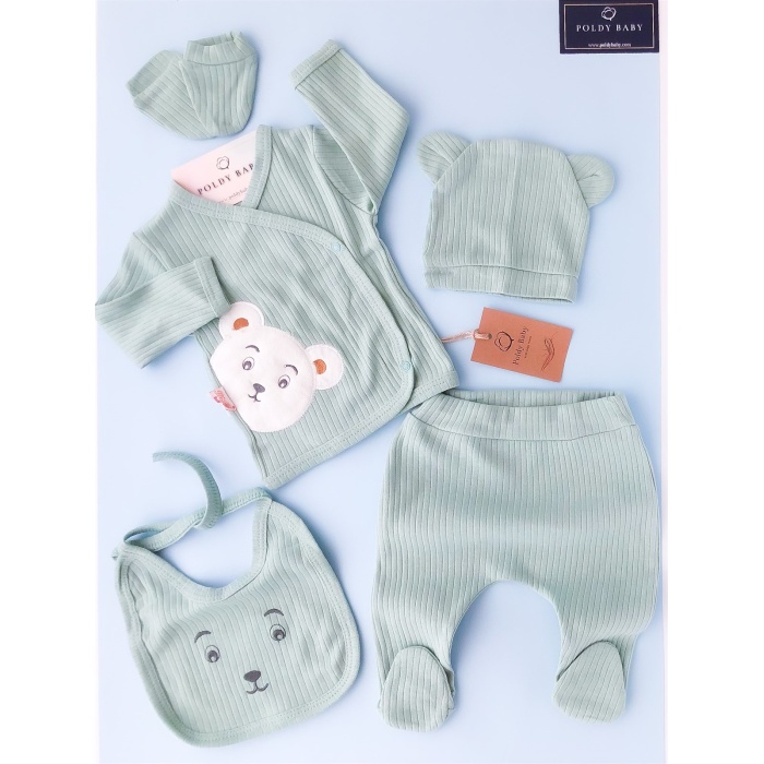 Filamlı Bear 5 pcs Zıbın Set Çağla Green