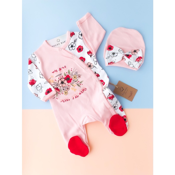 Poppy Patterned Hat Jumpsuit Salmon