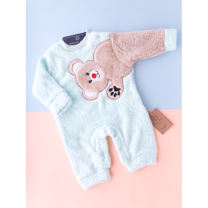 Fluffy Plush Bear Winter Jumpsuit Mint