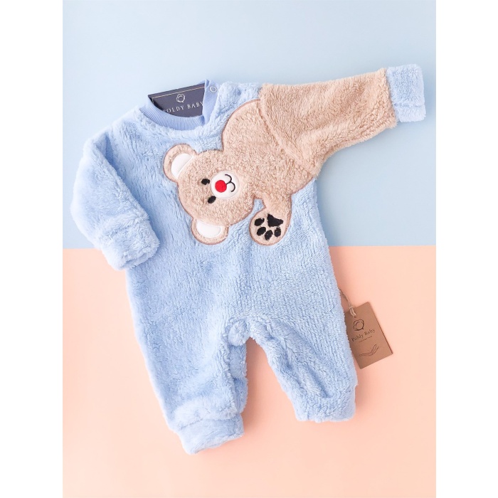 Fluffy Plush Bear Winter Jumpsuit Blue