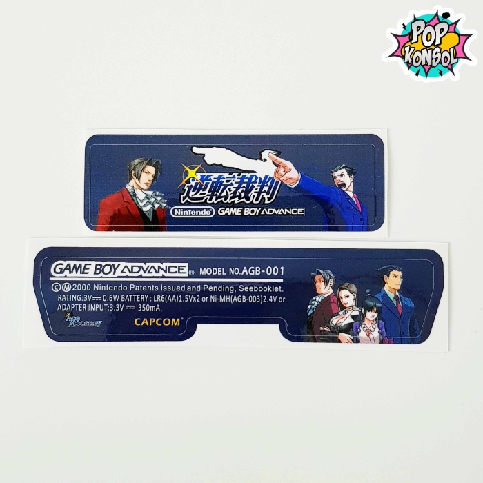 Nintendo GameBoy Advance Arka Yapıştırma Ace Attorney MODEL 05 GBA Back Tag Sticker