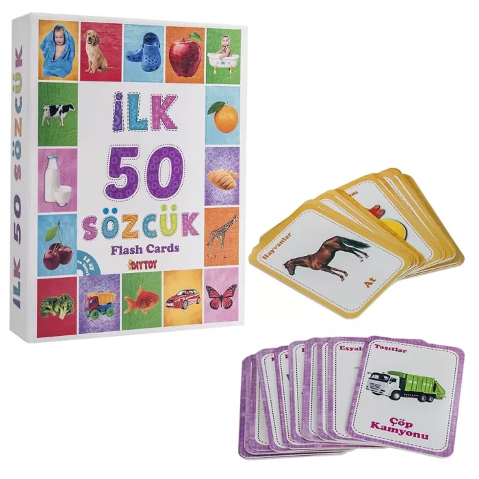 İlk 50 Sözcük Flash Cards Bebek Zeka Oyunları Eğitici Oyuncak