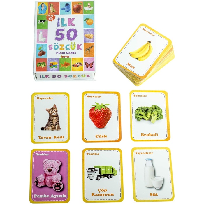 İlk 50 Sözcük Flash Cards Bebek Zeka Oyunları Eğitici Oyuncak